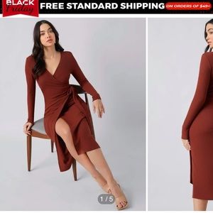 Shein Rib-Knit Wrap Belted Dress